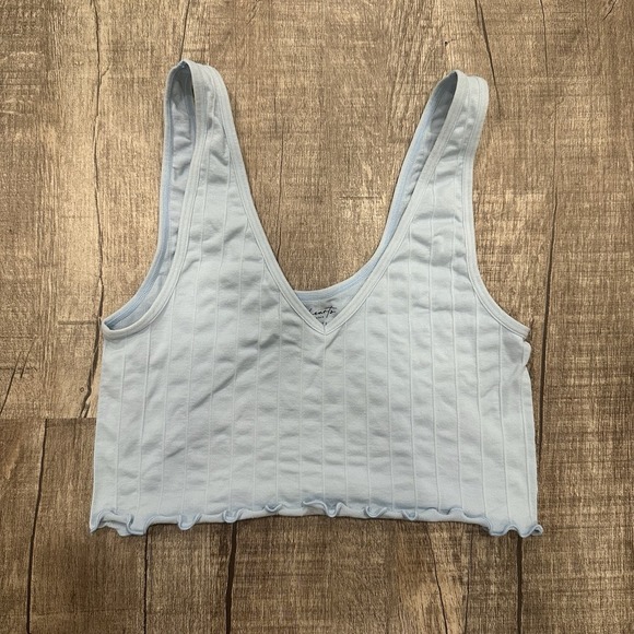 PacSun Tops - LA Hearts by PacSun Blue Ribbed Crop Tank Top Lettuce Hem V-Neck Women's M Y2K